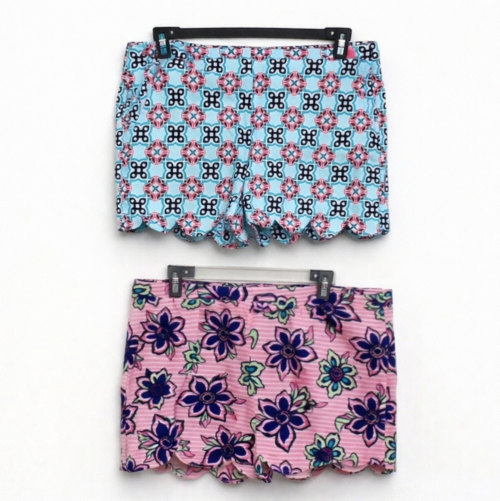 Crown & Ivy Shorts Bundle Size 14 Floral Geometric Scalloped Hem Preppy Summer